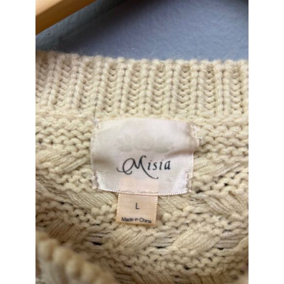 Misja Sweater Women's large cream chunky knit‎ fisherman Casual Open Knit - Picture 3 of 6